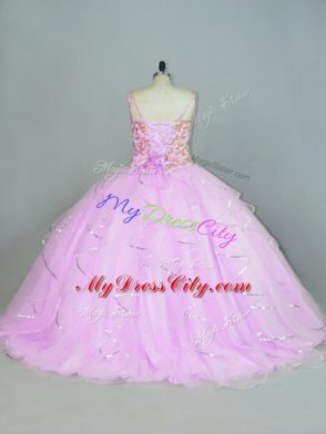 Popular Ruffles 15th Birthday Dress Lilac Lace Up Sleeveless Floor Length