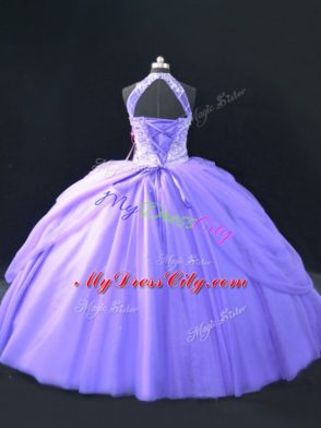 Lavender Quinceanera Dress Sweet 16 and Quinceanera with Beading Halter Top Sleeveless Lace Up