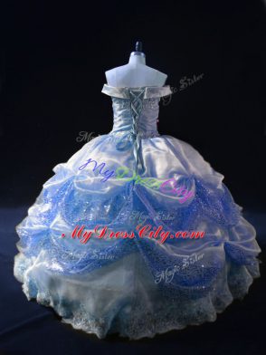 Great Blue Lace Up Sweet 16 Dresses Beading and Appliques Sleeveless Floor Length