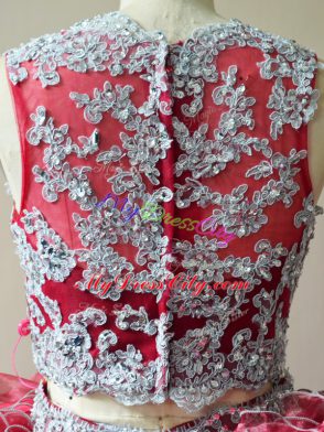 Superior Red Scoop Zipper Beading and Lace and Appliques Sweet 16 Quinceanera Dress Brush Train Sleeveless