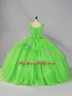 Modern Organza Sleeveless Floor Length Vestidos de Quinceanera and Beading and Ruffled Layers and Ruching