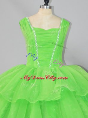 Modern Organza Sleeveless Floor Length Vestidos de Quinceanera and Beading and Ruffled Layers and Ruching