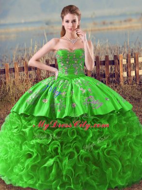 Flare Sweetheart Lace Up Embroidery and Ruffles Sweet 16 Dress Sleeveless