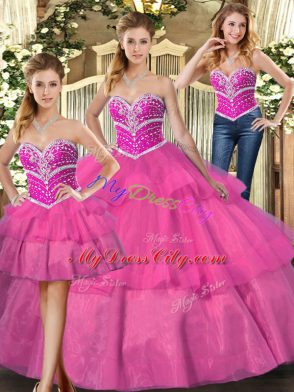 Edgy Sleeveless Beading and Ruffled Layers Lace Up 15th Birthday Dress