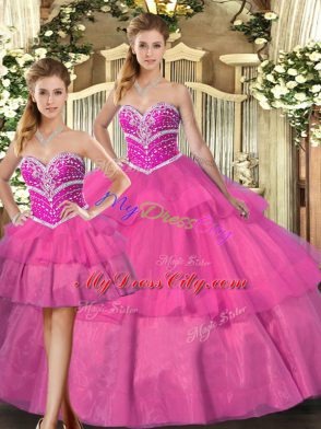 Edgy Sleeveless Beading and Ruffled Layers Lace Up 15th Birthday Dress