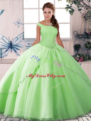 Lace Up Sweet 16 Quinceanera Dress for Military Ball and Sweet 16 and Quinceanera with Beading Brush Train