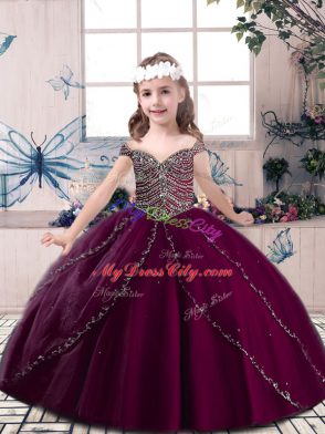 Exquisite Burgundy Little Girls Pageant Dress Party and Sweet 16 and Wedding Party with Beading Straps Sleeveless Lace Up