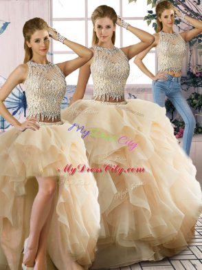 Organza Sleeveless Floor Length Sweet 16 Dress and Beading and Ruffles