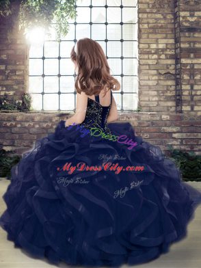 Sleeveless Floor Length Beading and Ruffles Lace Up Pageant Dress for Teens with Olive Green