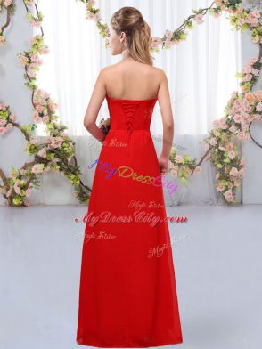 Sweet Chiffon Sleeveless Floor Length Quinceanera Court Dresses and Hand Made Flower