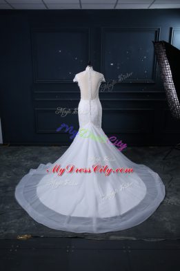 Clasp Handle Wedding Dress White for Wedding Party with Lace Court Train