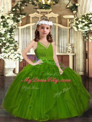 Tulle Sleeveless Floor Length Little Girls Pageant Dress Wholesale and Ruffles