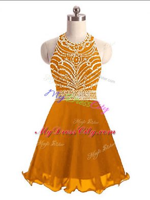 Mini Length Orange Dress for Prom Halter Top Sleeveless Lace Up