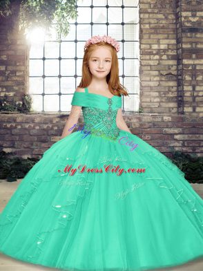 Floor Length Ball Gowns Sleeveless Aqua Blue Little Girl Pageant Dress Lace Up