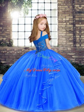 Floor Length Ball Gowns Sleeveless Aqua Blue Little Girl Pageant Dress Lace Up