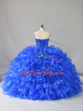 Low Price Royal Blue Sleeveless Ruffles and Sequins Floor Length Sweet 16 Dress