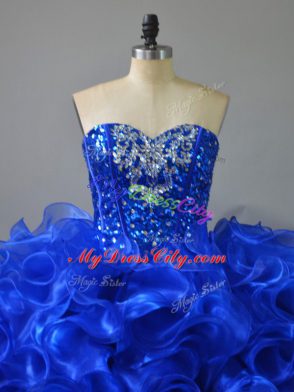 Low Price Royal Blue Sleeveless Ruffles and Sequins Floor Length Sweet 16 Dress