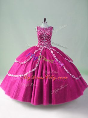 Exquisite Fuchsia Zipper Sweet 16 Dresses Beading and Appliques Sleeveless Floor Length