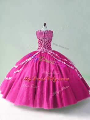 Exquisite Fuchsia Zipper Sweet 16 Dresses Beading and Appliques Sleeveless Floor Length