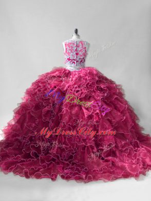 Dynamic Two Pieces Sleeveless Wine Red Sweet 16 Quinceanera Dress Brush Train Zipper