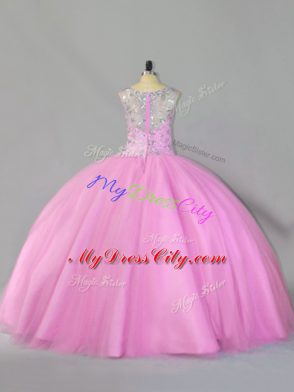 Discount Floor Length Baby Pink Quinceanera Gown Scoop Sleeveless Zipper