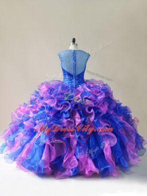 Straps Sleeveless Zipper Quinceanera Gowns Multi-color Organza