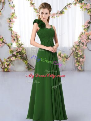 Straps Sleeveless Lace Up Wedding Guest Dresses Dark Green Chiffon