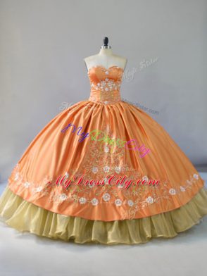 Stylish Floor Length Orange Quinceanera Dress Sweetheart Sleeveless Lace Up