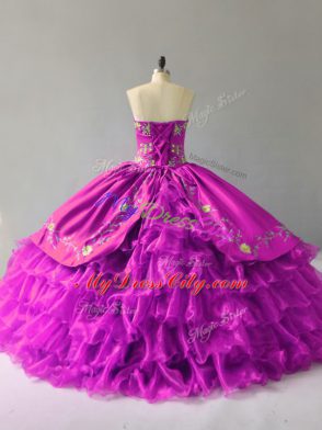 Colorful Purple Lace Up Sweetheart Embroidery and Ruffles 15 Quinceanera Dress Organza Sleeveless