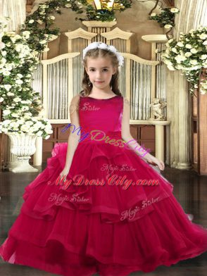 Ball Gowns Little Girl Pageant Dress Red Tulle Sleeveless Floor Length Lace Up