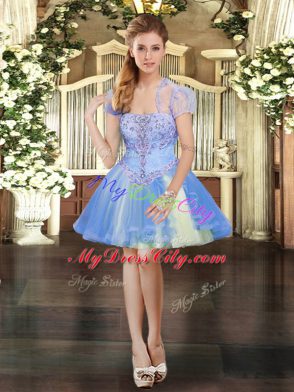 Sumptuous Strapless Sleeveless Lace Up Quince Ball Gowns Blue Tulle