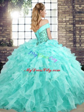 Fantastic Yellow Green Ball Gowns Beading and Ruffles Quinceanera Gown Lace Up Organza Sleeveless