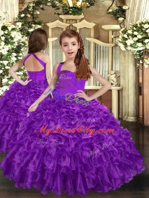 Purple Organza Lace Up Vestidos de Quinceanera Sleeveless Floor Length Ruffles