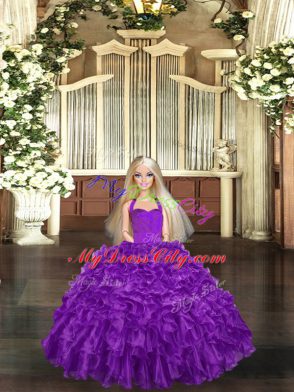 Purple Organza Lace Up Vestidos de Quinceanera Sleeveless Floor Length Ruffles