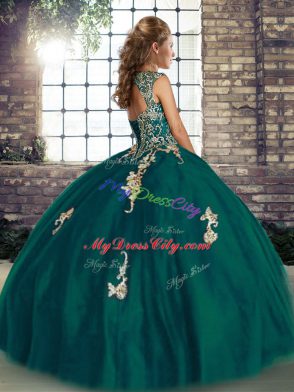 Sleeveless Floor Length Beading and Appliques Lace Up Sweet 16 Quinceanera Dress with Royal Blue