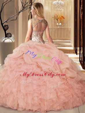 Superior Yellow Green Ball Gowns Beading and Ruffles and Pick Ups Quinceanera Gown Lace Up Organza Sleeveless Floor Length