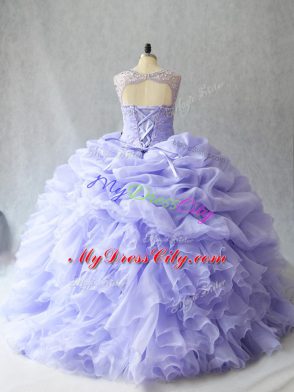 Discount Pink 15th Birthday Dress Sweet 16 and Quinceanera with Beading and Ruffles and Pick Ups Scoop Sleeveless Brush Train Lace Up