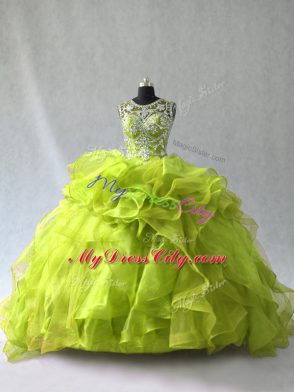 Fashionable Yellow Green Lace Up Sweet 16 Dress Beading and Ruffles Sleeveless Floor Length