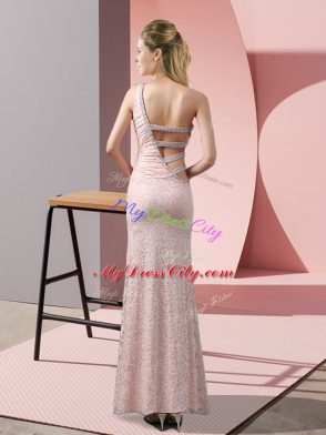 Dramatic Sleeveless Lace Floor Length Criss Cross Formal Dresses in Lavender with Beading and Lace