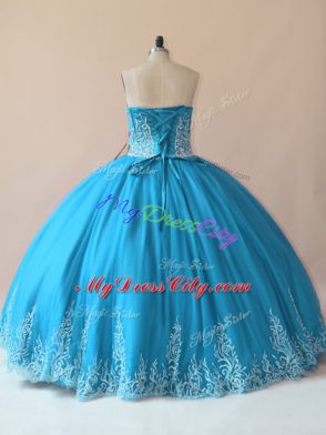 Stylish Tulle Sweetheart Sleeveless Lace Up Embroidery Quinceanera Dresses in Baby Blue