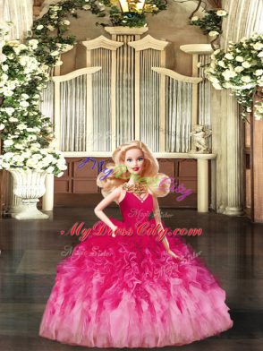 Multi-color Ball Gowns V-neck Sleeveless Tulle Floor Length Backless Ruffles 15 Quinceanera Dress