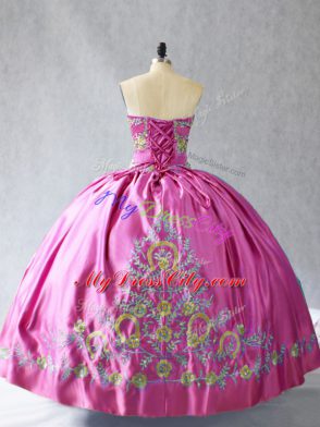 Dynamic Rose Pink Sleeveless Embroidery Floor Length Quinceanera Dress