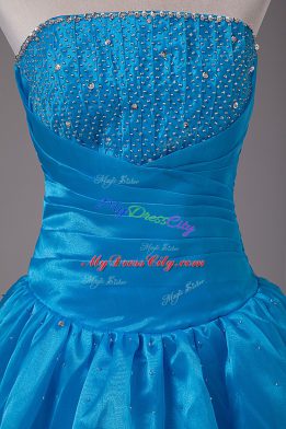 Free and Easy Blue Ball Gowns Beading Quinceanera Dresses Lace Up Organza Sleeveless Floor Length