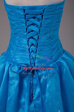 Free and Easy Blue Ball Gowns Beading Quinceanera Dresses Lace Up Organza Sleeveless Floor Length