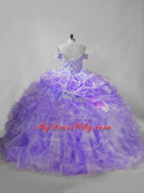 Dramatic Sleeveless Brush Train Beading and Ruffles and Pick Ups Lace Up Quinceanera Gown