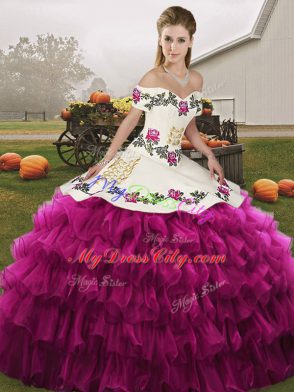 Custom Made Sleeveless Embroidery and Ruffled Layers Lace Up 15 Quinceanera Dress