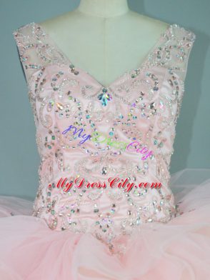 Glamorous Lace Up 15th Birthday Dress Peach for Quinceanera with Ruffles