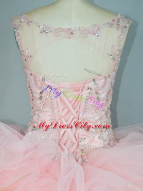 Glamorous Lace Up 15th Birthday Dress Peach for Quinceanera with Ruffles