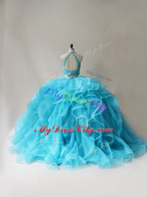 Fantastic Sleeveless Beading and Ruffles Lace Up Quince Ball Gowns