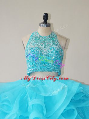 Fantastic Sleeveless Beading and Ruffles Lace Up Quince Ball Gowns